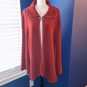 Patricia Nash Sleeved Cape – Rusty Orange – Size XL/1X – Vegan Leather Trim – EU